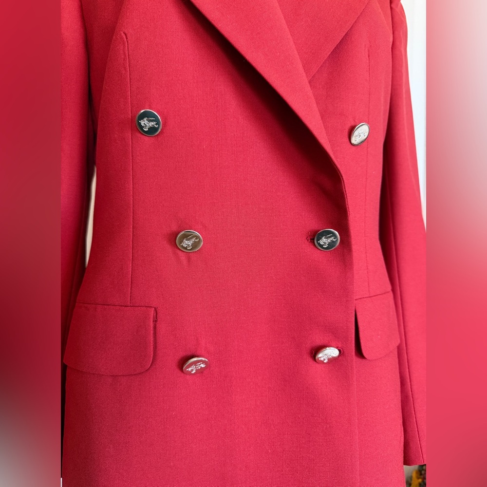 Burberry Red Wool Double-Breasted Blazer jacket Silver Crest Buttons - Picture 3 of 10